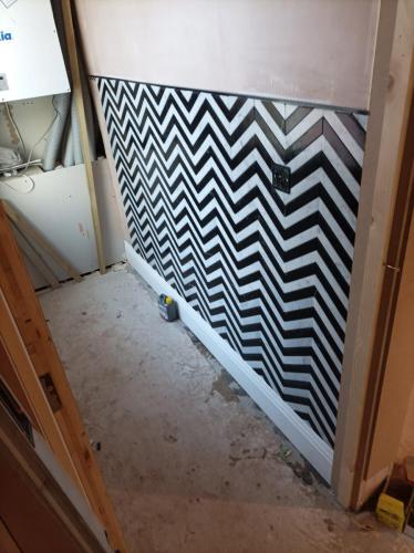 Black and White Herringbone Bathroom Tiling